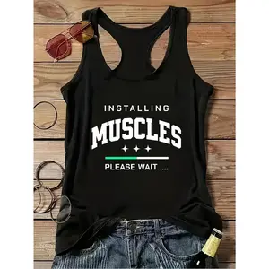 Women'S "Installing Muscles, Please Wait..." Sleeveless Top - Fun Shirt, Breathable Vest, Suitable for And Casual Summer Wear - Humorous Design