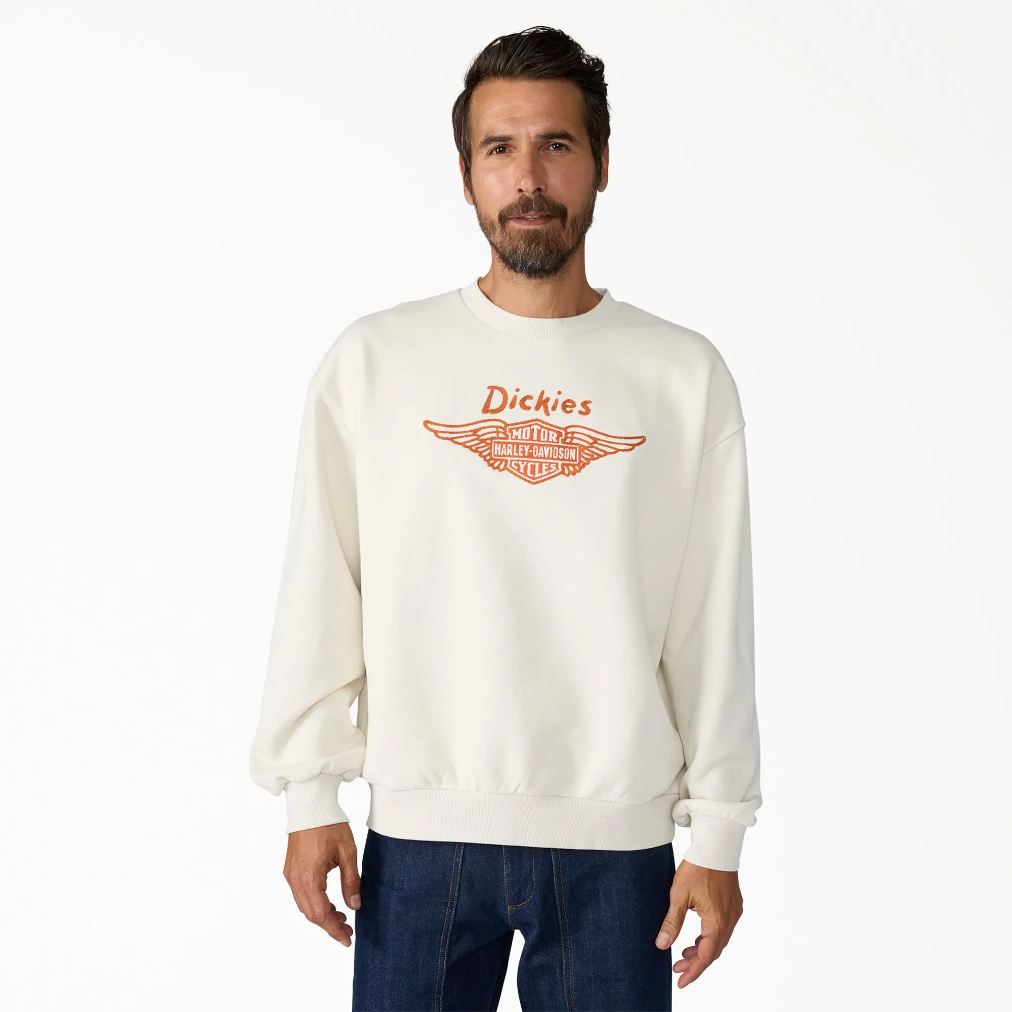 Dickies x Harley-Davidson® Boxy Fit Embroidered Crewneck Sweatshirt,Regular Fit Embroidered Logo, Workwear Style