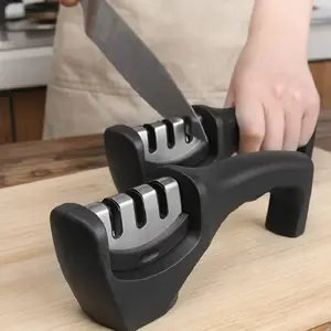 3-in-1 Kitchen Knife Accessories: 3-Stage Knife Sharpener Helps Repair, Restore, Polish Blades and Cut-Resistant Glove (2PCS/Black) gifts mini fathersdaygift