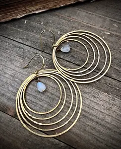 Gold Brass Rainbow Moonstone Earrings