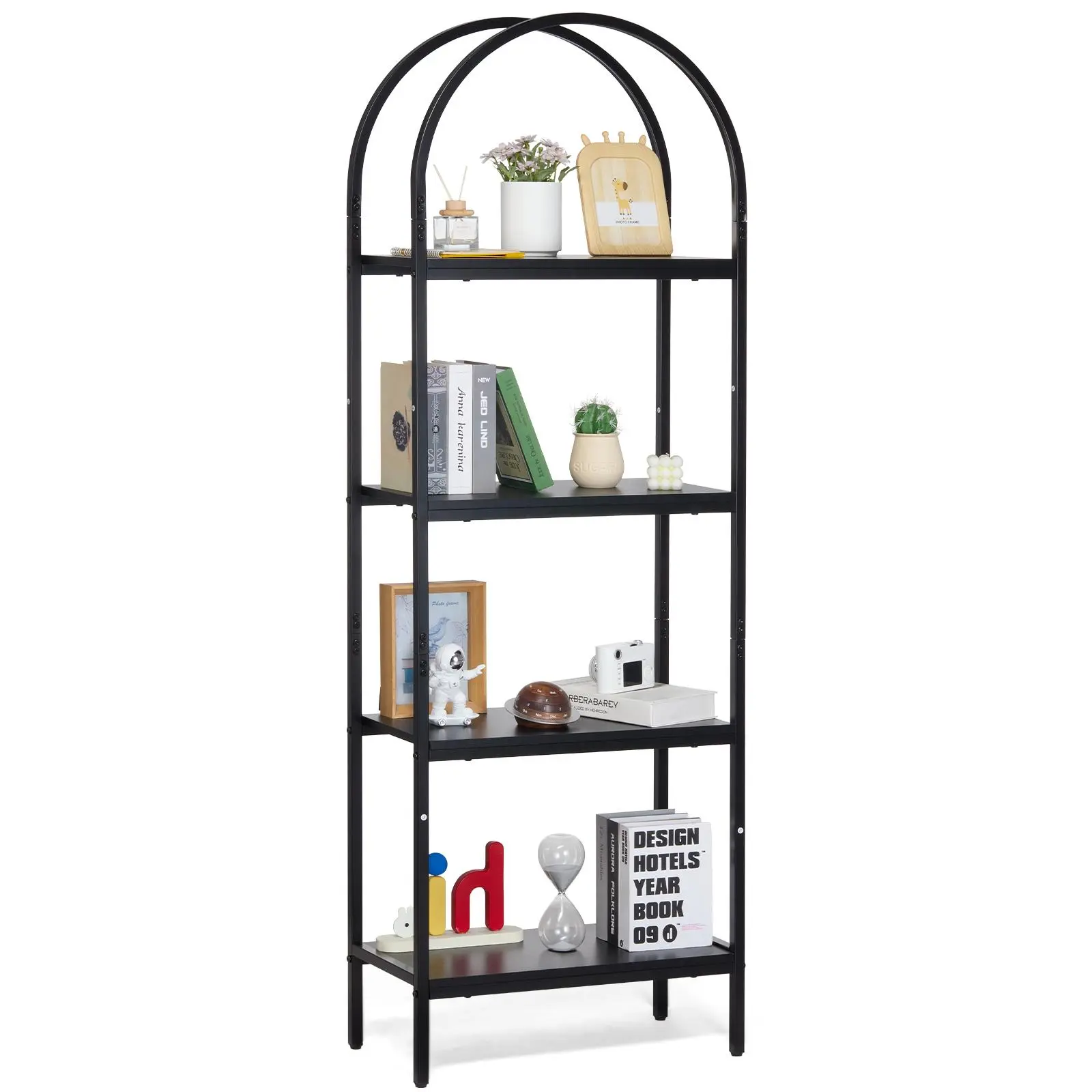 【Summerfinds】VEVOR 4-Tier Arched Top Minimalist Industrial Metal Frame Bookshelf, Adjustable Waterproof Panels Rustic Vintage Open Storage Unit, Assembly-Required Freestanding 30lb Capacity Display Rack for Living Room, Office