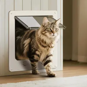 Thin Cat Door, Safety Pet Door for Cats Up to 25 lbs, Interior Cat Door with 4 Way Locking for Window, Sliding Door and Cat House, Easy to Install, Extra Large