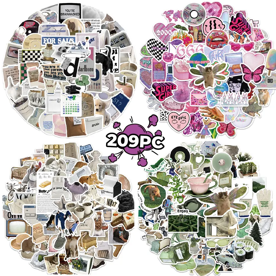 53PCS Y2K Aesthetic Stickers Vintage Vinyl Decals for Laptop Guitar Luggage Journal Waterproof Edgy Cyberpunk Inspired Designs Minimalist Black & White Hot Pink Earth Tones Sage Green tiktokshopspringglowup