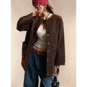 Women's Western Vintage Casual Loose Pocket Long Sleeve Women Brown Coats, Autumn/Winter Going Out Tops For Women Female Country Look Fabric Fit