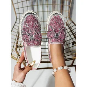 Women's Rhinestone Bow Decorated Slip on Loafers, Trending Shoes, Fashionable Glitter Design Loafers for Daily Wear, Casual Comfortable Shoes for Women & Girls