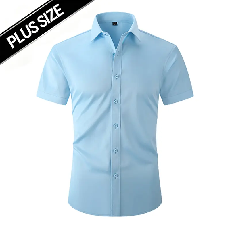 Plus Size Men's Solid Color Short Sleeve Formal Shirt