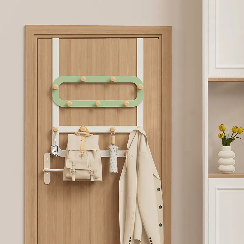 Cross-border Popular Multi-row Door Hook for Bedrooms Punch-free Multi-row Design 21 Hooks Wood Material Ideal for Clothes & Bags Compact Versatile Wall Mounted Storage Accessories