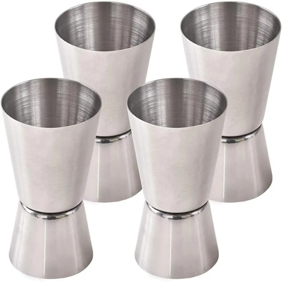 Stainless Steel Bartending Double Jigger Set (4-Piece) - 0.85 Oz/25 ML & 1.7 Oz/50 ML Cocktail Measuring Tool for Home, Festive & Party Supplies