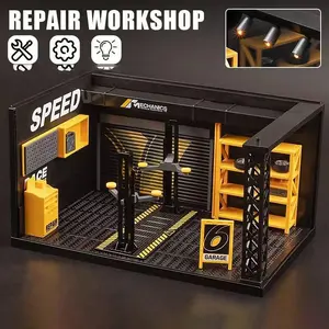 1:24 Scale Car Repair Shop Scene Model, Realistic Alloy Car Models Accessory, Immersive Display & Collection Function, Diecast Collectible, Racing Car Model