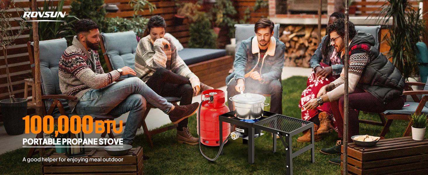 [TOP RATED - FLASH SALE] ROVSUN 1-Burner 100000 BTU Camping Propane Stove with Foldable Side Shelf