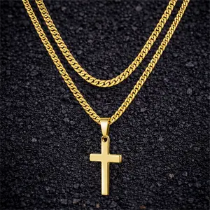 Layered Cross Necklace For Women Men, Double Layer Chain Christian Faith Pendant Necklace Minimalist Religious Jewelry