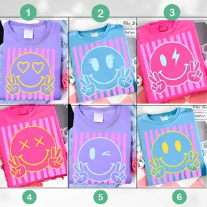 Neon Summer Smiley Face Striped T-Shirt, Beach Life Shirt, Summer Vibes Tee, Neon Trendy Summer Shirt Distressed Beach