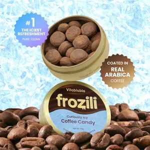 Frozili Curiously Icy Coffee Candy Real Arabica Flavor Iced Coffee Mint Bonbon Coated in Real Arabica 15 Minutes of Icy Clarity No Added Caffeine Coffee Alternative Snack for Study Work Drive and Long Days