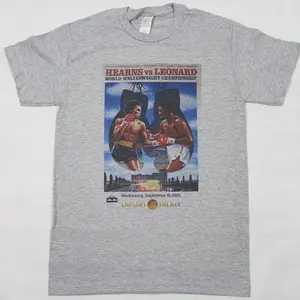 Thomas 'Hitman' Hearns Vs Sugar Ray Leonard fight poster Grey T-shirt ,Graphic Unisex T-Shirt Cotton Fabric