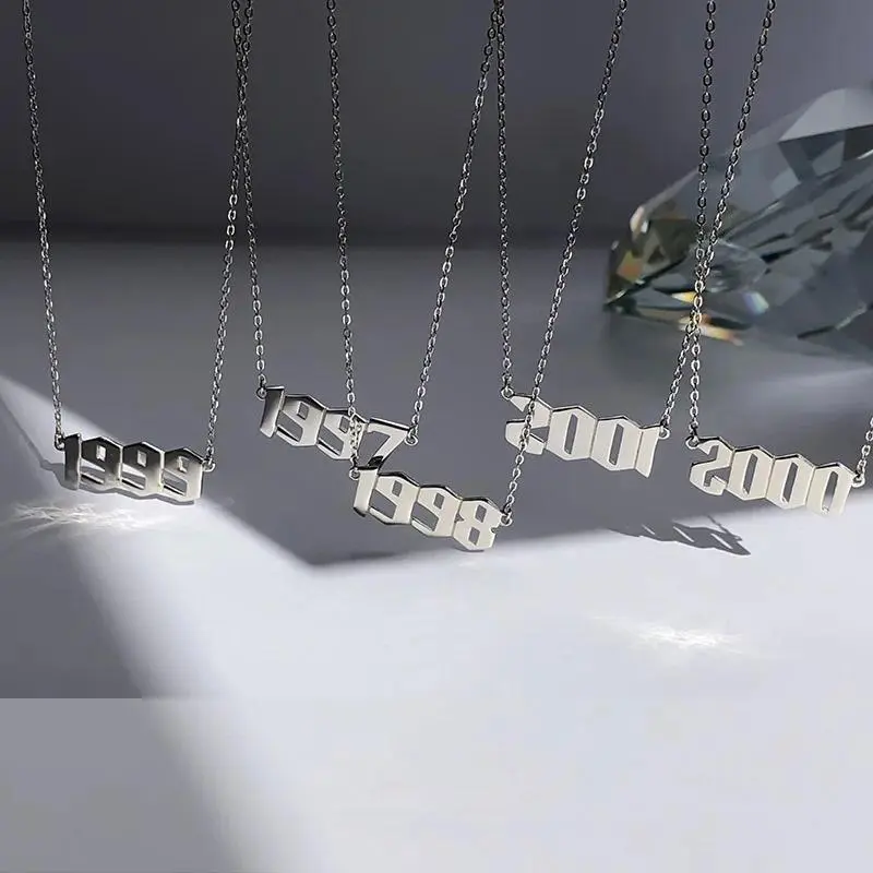 Stainless Steel Birth Year Necklace for Female, 1980-2021 Date Number Pendant Choker, All Seasons Casual Jewelry, Commemorating Birthday Gift for Men, Female/Male, Steel Chain, Chain Jewelry Necklaces, Commemorative, Unisex, Year Numbers