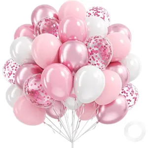 Light Pink and White Balloons, 60pcs 12inch Pearl Baby Pink Confetti Balloons for Wedding Bridal Shower Baby Shower Pink Birthday Decorations