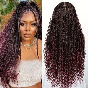 Natural Deeper Side Parted Lace Frontal Braids Wig - Full Lace Front Synthetic Black Cornrow Braid Wig for Women, Valentine's Day Gifts, Hair Tinsel, Extension Hair