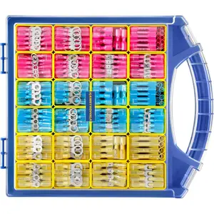 620PCS Marine Heat Shrink Wire Butt Connectors kit,22-10 AWG Tinned Red Copper Wire Connectors,Ring Fork Spade Butt Splice(3Colors/24Size)