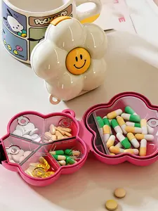 Portable Dopa Flower Pill Box, Mini Travel Jewelry Case, Sealed Storage Container, Small Floral Design Organizer, Weekly Medicine Holder, Vitamin Organizer