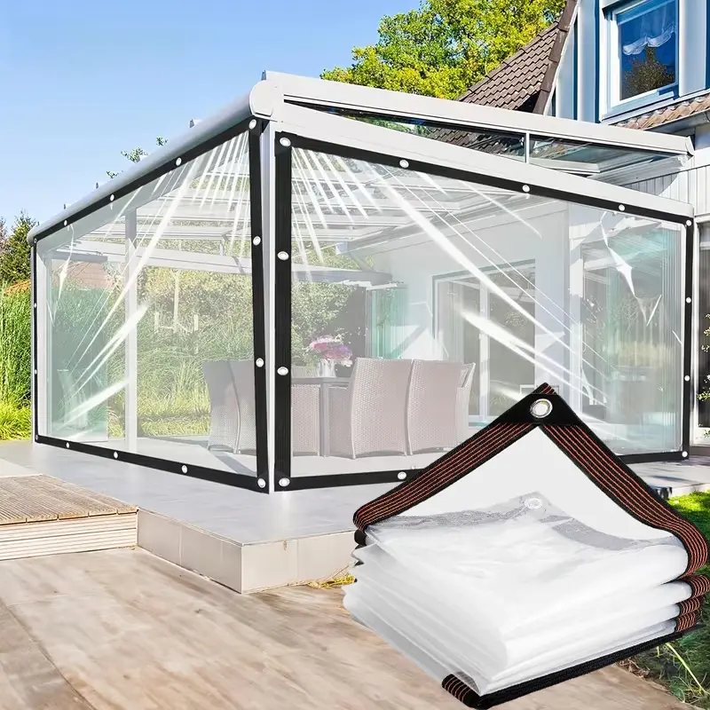 Multipurpose Clear Waterproof Tarp, Heavy Duty Transparent PE Plastic Cover Sheet with Reinforced Edges & Metal Grommets for Outdoor, Garden, Greenhouse, Camping, Patio & Car Protection