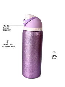 Owala 32oz Glitter Purple Insulated Water Bottle Leak-Proof 24hr Cold BPA-Free for Gym & Travel DrinkwareFlasks Bottled Tumbler Mug Portable Lid Stainless Steel Stylish