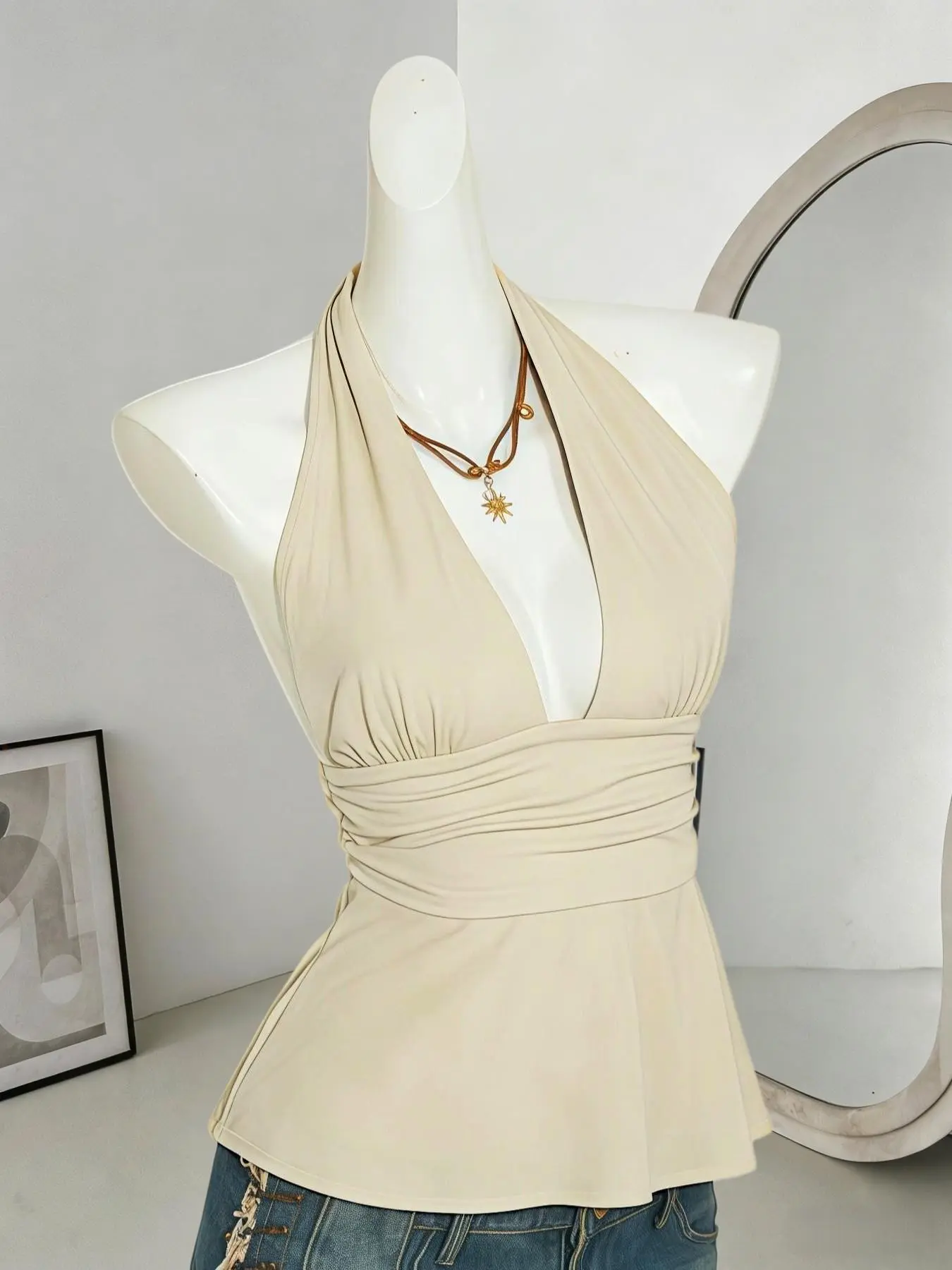 Fashion Trendy Solid Color Belted Women's Vest, Casual Fitted Design, All Seasons Wear, Basic Style, No Ca Prop 65
