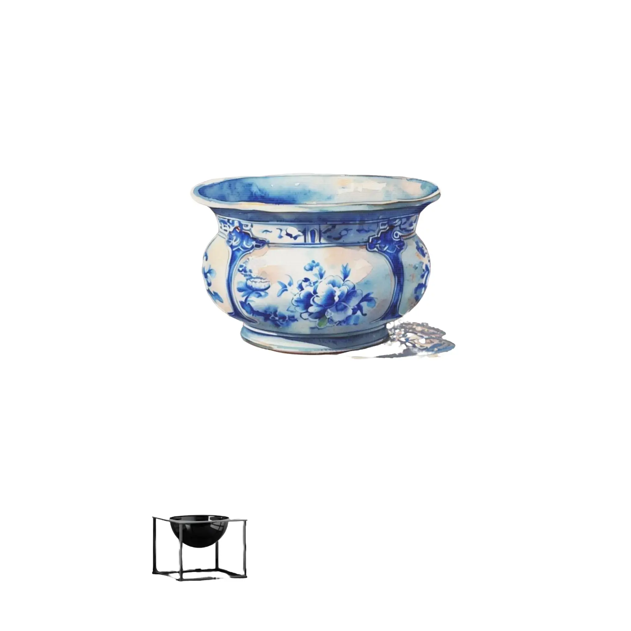 Chinoiserie Pottery Floral Print, Chinoiserie Wall Art, Large Asian Home Decor for Living Room Decoration