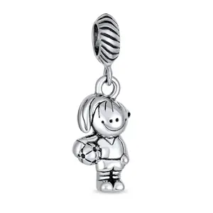 .925 Sterling Silver Personalized Cartoon Cheerleader Soccer Player Dangle Charm Bead for Bracelet
