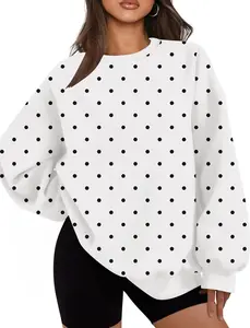 Women Polka Dot Sweatshirt Oversized Graphic Crewneck Long Sleeve Fleece Pullover Y2K Casual Hoodies