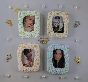 Floral Crochet Photocard Holder | Fluffy Yarn Handmade Kpop PC Holder Keychain
