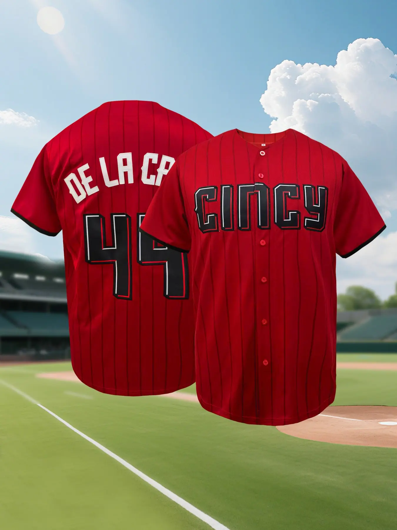 Men's Cincy 44 Embroidered Baseball Sports Style Jersey Red Striped Retro Casual Sports Shirt Fans Gift