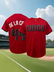 Men's Cincy 44 Embroidered Baseball Jersey Red Striped Retro Casual Sports Shirt Fans Gift