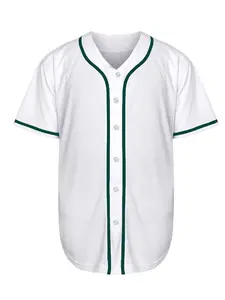 Solid Baseball Jersey Shirt for Men and Women, Plain Casual Short Sleeves Button Down T-Shirt