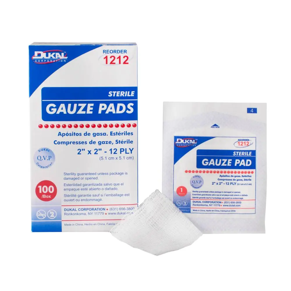 Dukal Sterile Woven Gauze Pads - 2x2 in, 100ct Individual Wrapped, Healthcare Wound Care Supplies, First Aid Emergency Accessories with Plasters