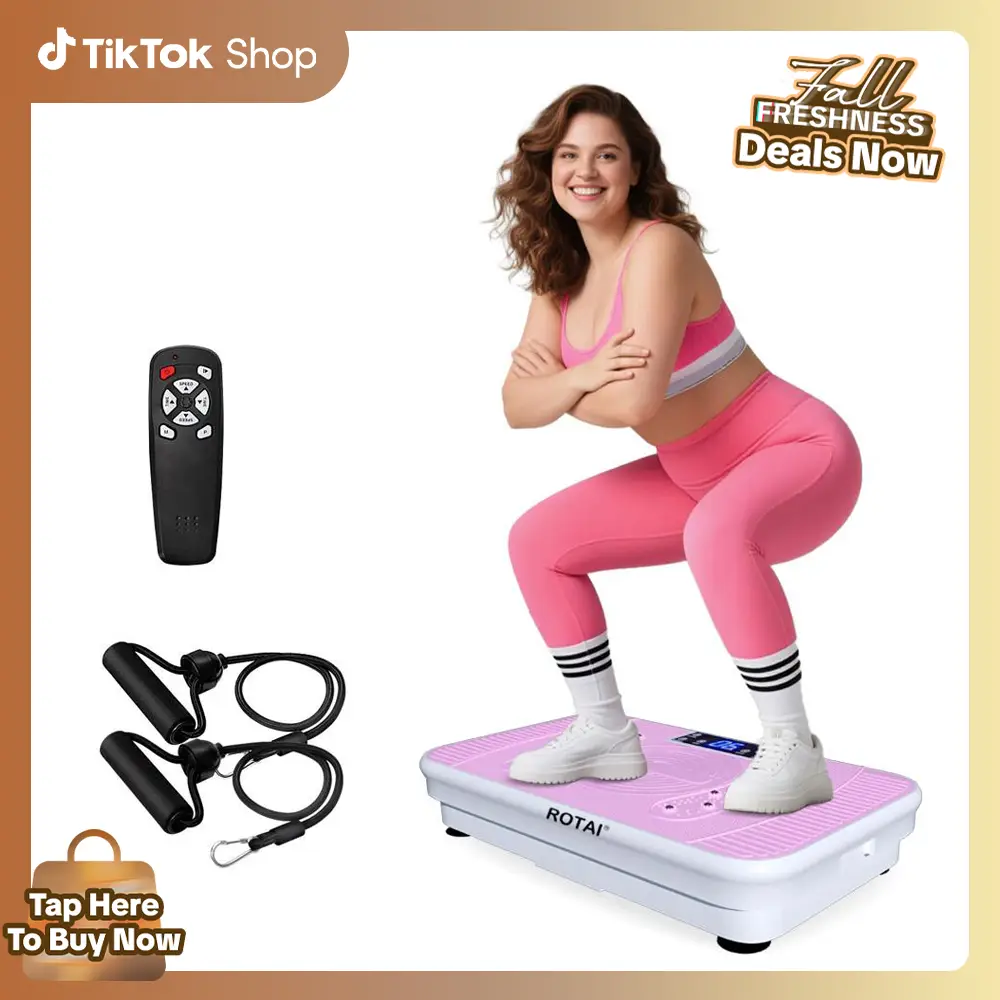 ROTAI Vibration Plate Exercise Machine Full Body Vibration Plate 300 Lbs Capacity Lymphatic Drainage Home Gym Kit.Mother's Day gift workout equipment