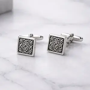 Silver Square Cufflinks for Men, Vintage Filigree Cufflinks, Wedding Groom Gift, Elegant Mens Jewelry, Classic Formal Accessories