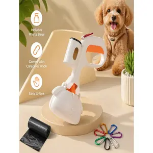 Pet Poop Scooper Automatic Waste Pickup Tool Dispenser Attachable Leash for Dogs Cat Small Animals Outdoor Use