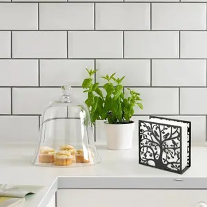 Black Metal Tree & Bird Design Tabletop Napkin / Tissue Holder