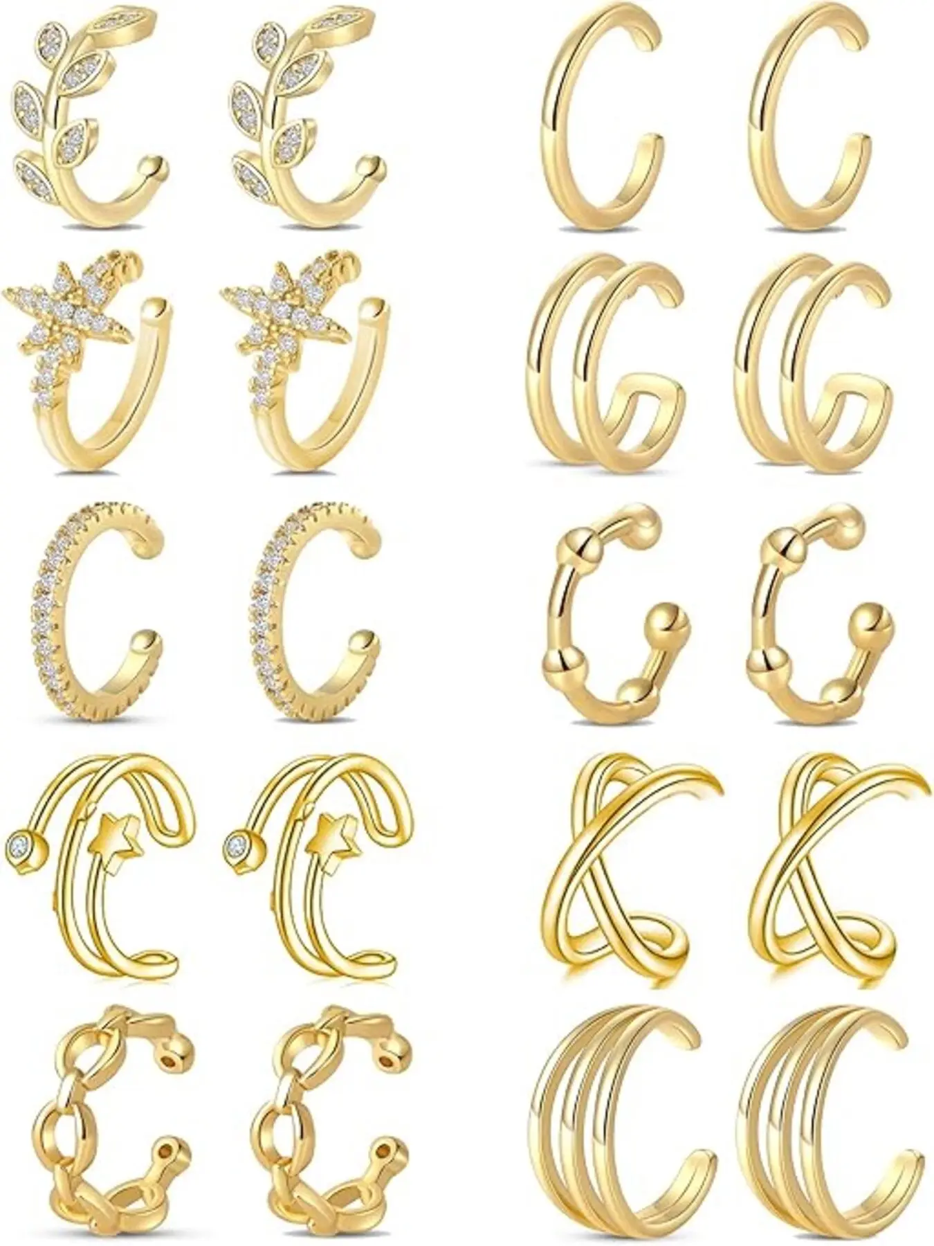 10 Pairs Ear Cuff Jewelry Dainty Fashion Jewelry Trendy Dazzling & Minimalist Style (Multiple Stylish Designs, Soft Bendable, Smooth Comfortable & Various Sizes) for Women & Girls (Daily Wear, Parties & Ear Styling)