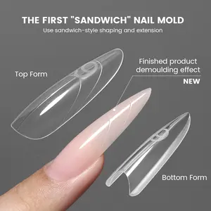 YOKEFELLOW Original Sandwich Nail Dual Form W557 Long Oval Almond 240Pcs Nail Mold for Quick Nails Extension, No Paper Forms Needed, 15 Sizes Plastic Form, Salon Nail Art Tools