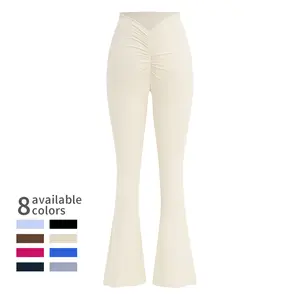 Women's High-Waisted Mid-Waist Flared Cut Yoga Pants, Ultra-Stretch Fabric, Strong Support, Premium Color Combinations, Plain Look, Sporty Casual Style, Versatile for Yoga, Fitness, Everyday Wear