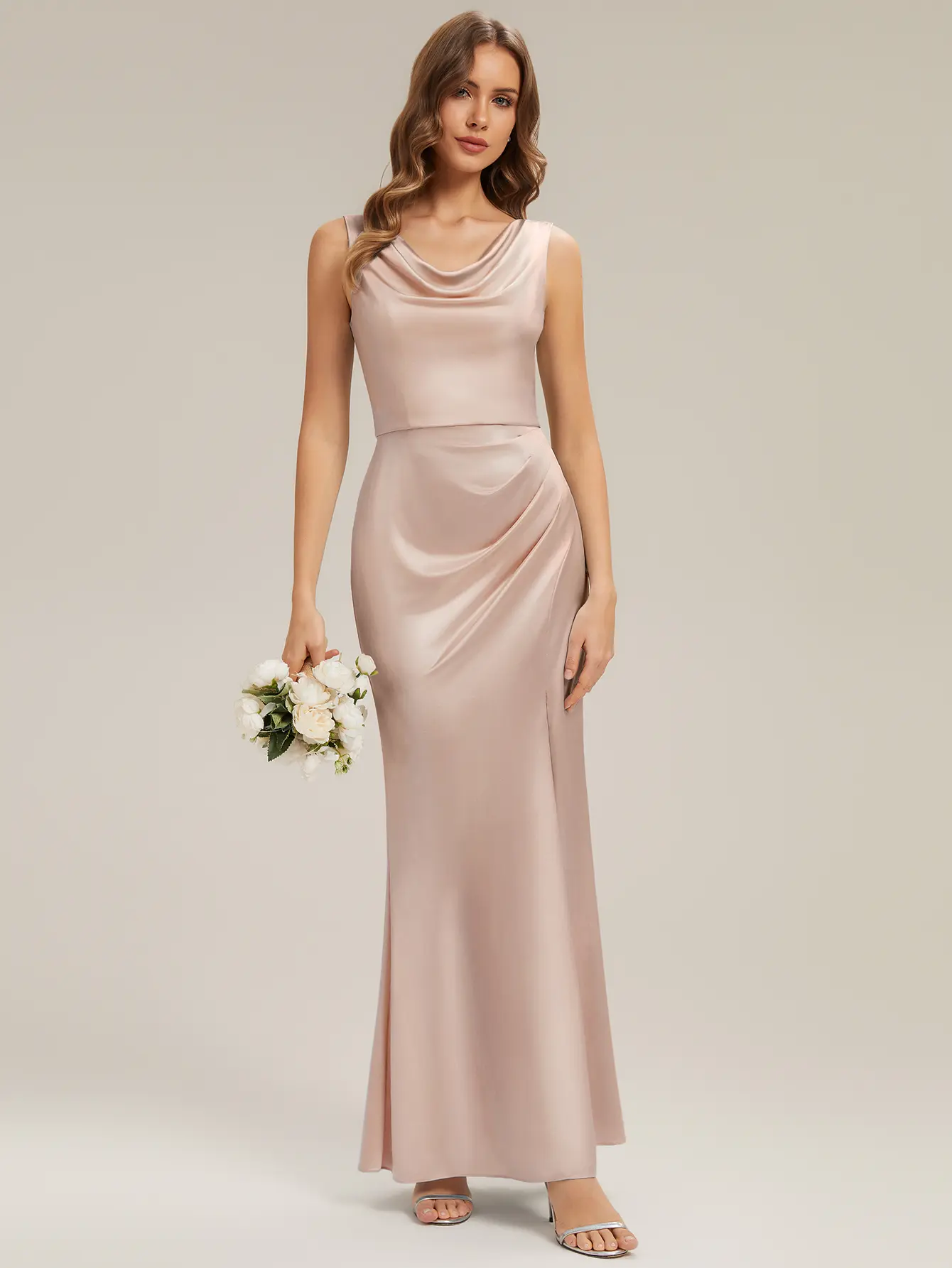 Ever-Pretty 2026 New Trend Women's Lady's Sleeveless Basic Natural Waist Satin Maxi Dress - High Stretch, Silky Soft, Side Slit - Formal Wear for Wedding, Formal Event, Satin Bridesmaid Dresses, Chic Retro, Elegant Dresses For Women