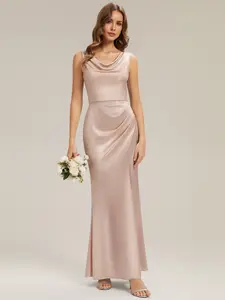 Ever-Pretty 2026 New Trend Natural Waist Satin Maxi Dress – High Stretch, Silky Soft & Side Slit – Perfect for Wedding, Formal Event or Night Out ES02728