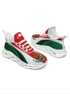 Men's Mexico Flag Print Lace Up Chunky Sneakers, Casual Comfortable Sports Running Shoes, Male All-match Round Toe Shoes for Daily Wear, Closed