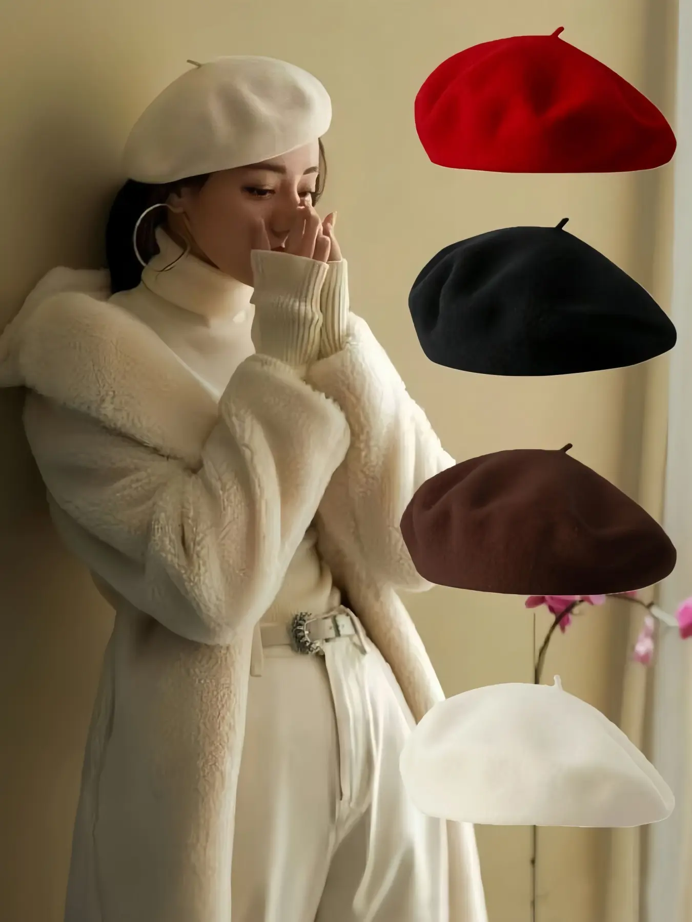Mod Women's Casual Wool Classic Beret Hat, Simple Elegant Fashion Accessory, Perfect for Vacation & School, Trendy Fall Winter Wear Fitted Hat, Fashionable Hat, Premium Hat, High Quality Hat