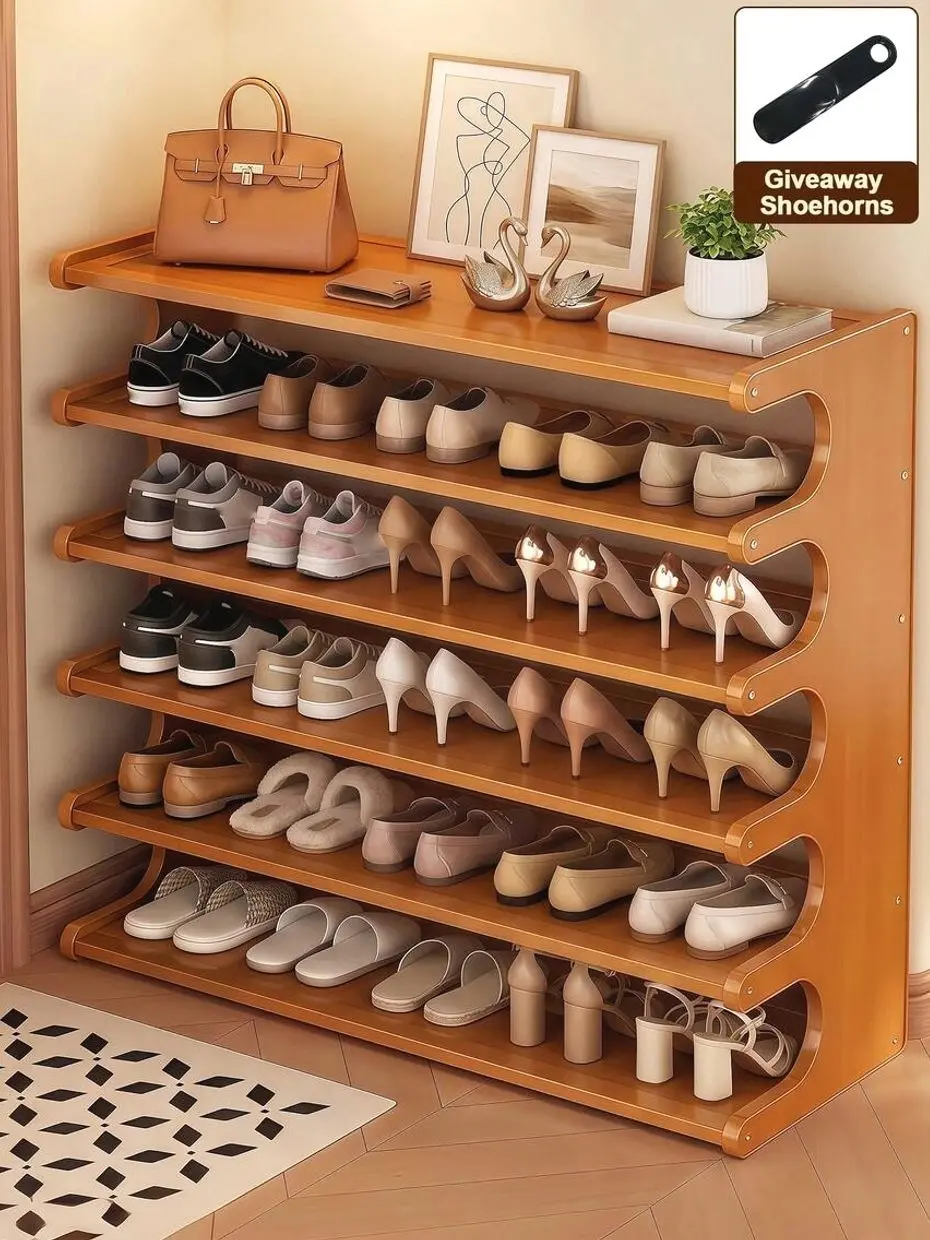 Bamboo Shoe Rack | Free Standing Shoe Shelf Organizer | Space-Saving Storage for Entryway, Closet, Bedroom