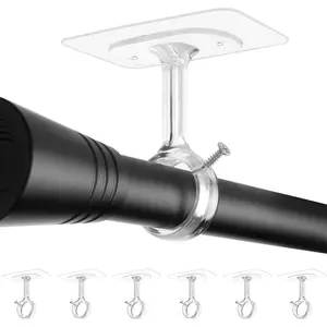 6-Pack No Drilling Ceiling Mounted Rod Brackets, Self Rod Holder, Stick No Wall Damage Rods Hanger for Home Renter Dorm Bedroom