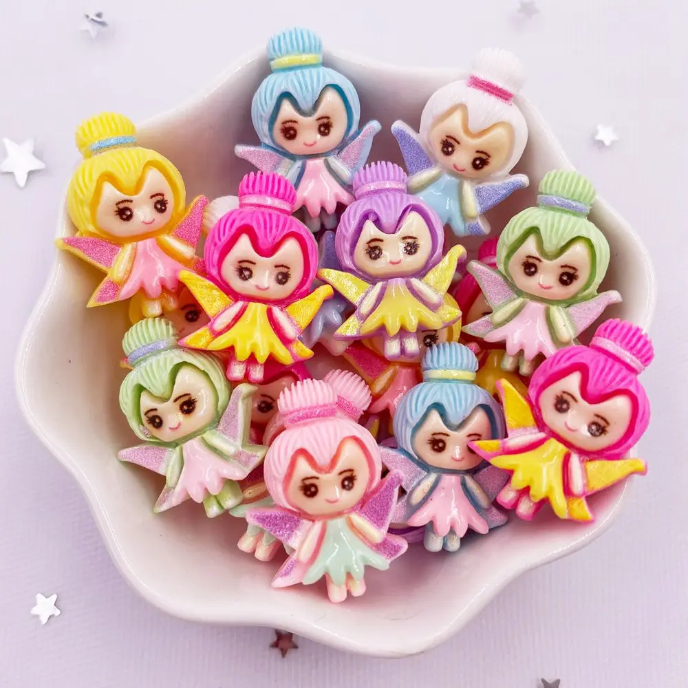 10pcs Cute Colorful Resin Mini Flower Fairy Princess Girl  Animes Flat back Cabochon Scrapbook Figurines DIY Bow Accessory Home Decor Crafts Anime Design Scrapbook Accessories