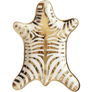 Stripe  Tray Ceramic Dishes Plate Gilded 5.9",