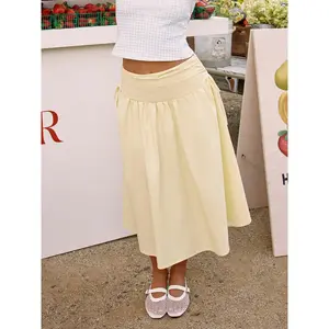 Cider Linen-blend Mid Rise Drawstring A-line Midi Skirt SwimWeek